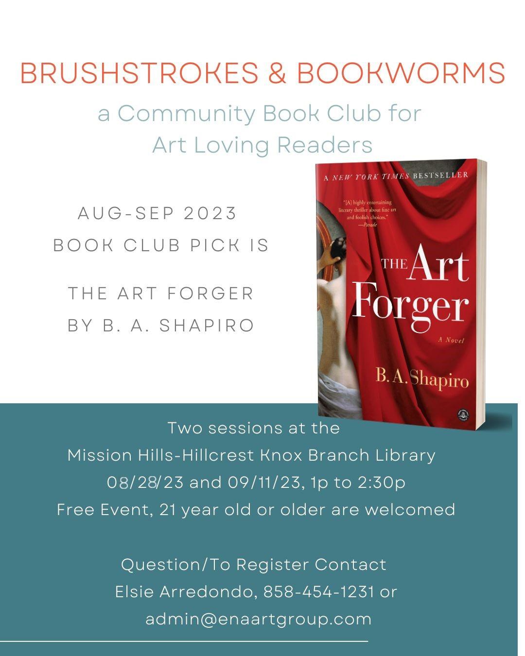 Flyer showing cover of book and details of book club