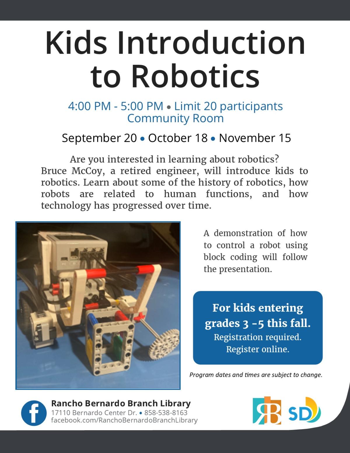 Fall 2023 Kids Intro to Robotics