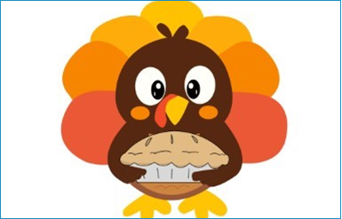 Turkey holding a pie