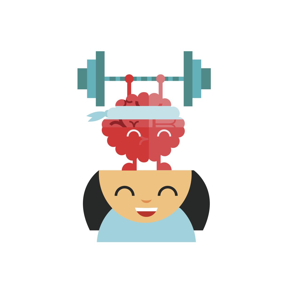 Illustration of a cartoon brain lifting a barbell