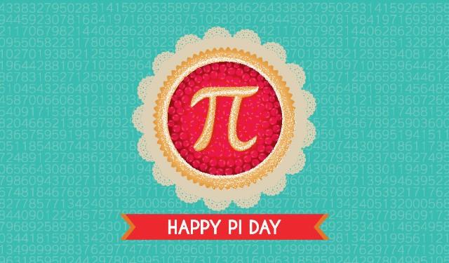 Drawing of a pie, with the greek symbol for Pi on it, and the words "Happy Pi Day"
