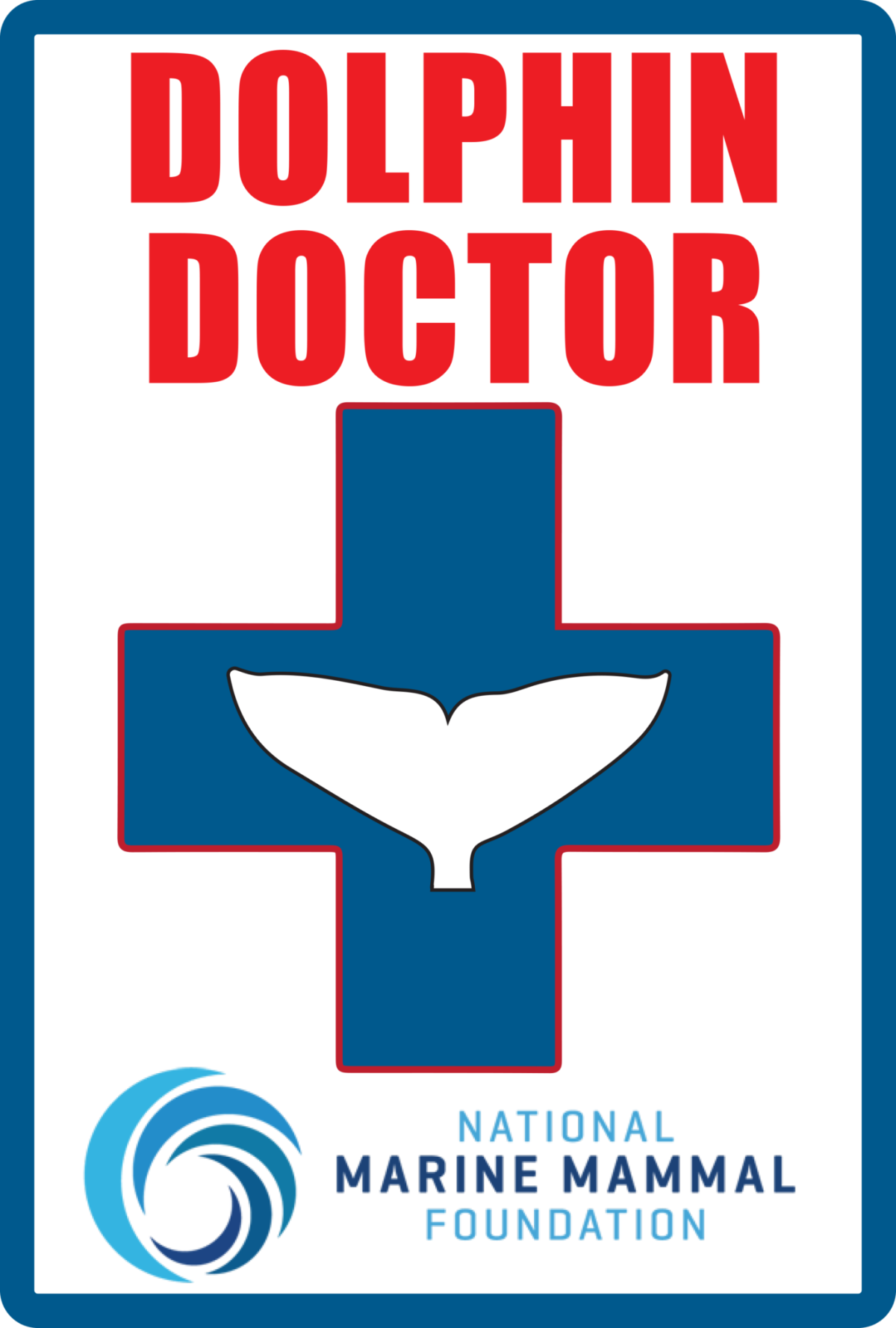 Logo for Dolphin Doctor program. Shows a blue cross with a dolphin tail on top.