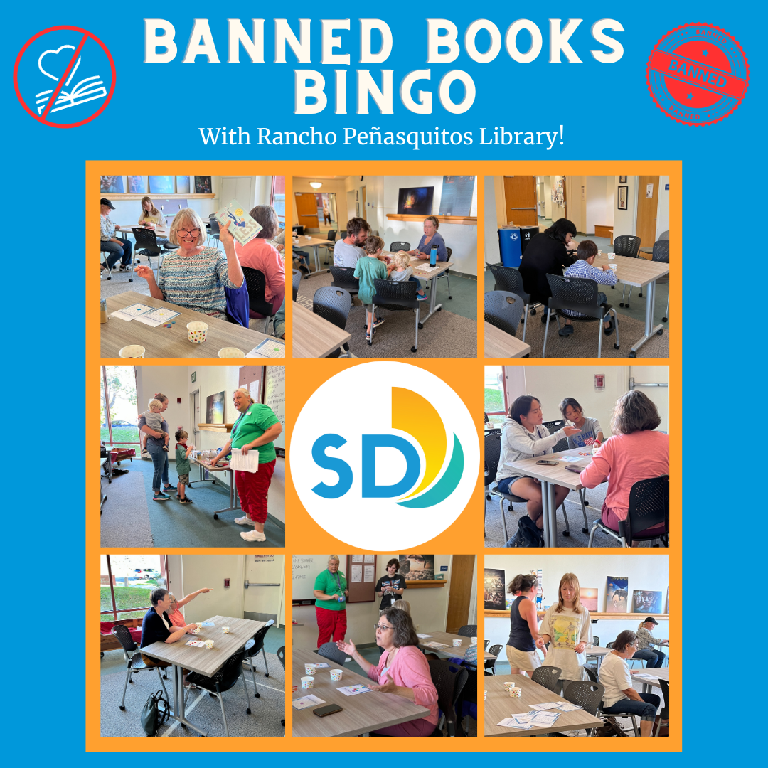 collage of photos from banned book bingo