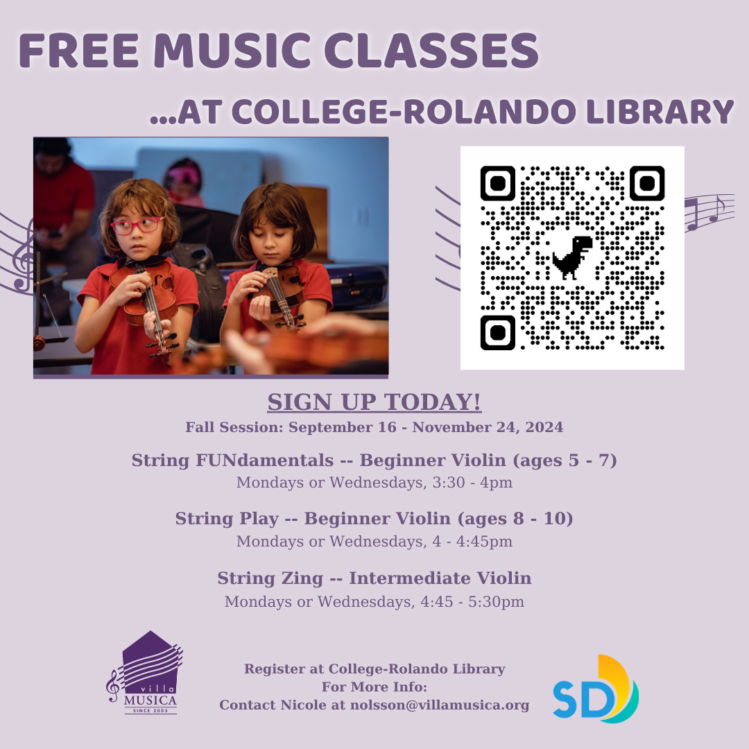 Free music classes at college-rolando library