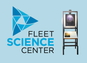 Fleet Science center logo with a picture of a science exhibit.