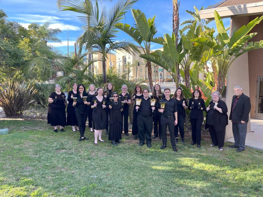 Members of the San Diego Harmony Ringers standing outside