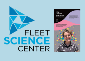 Fleet Science center logo with a picture of a science exhibit.