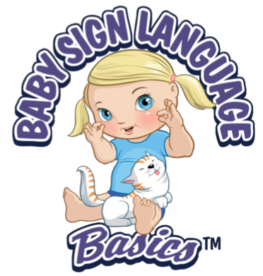 Baby Sign Language Basics Logo pictures blonde girl sitting with cat in her lap