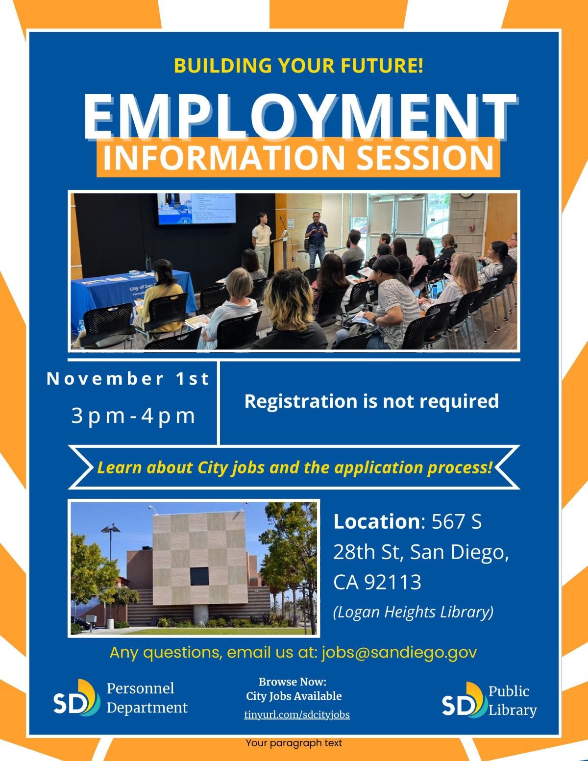 Rescheduled Nov 1st Employment Information Session