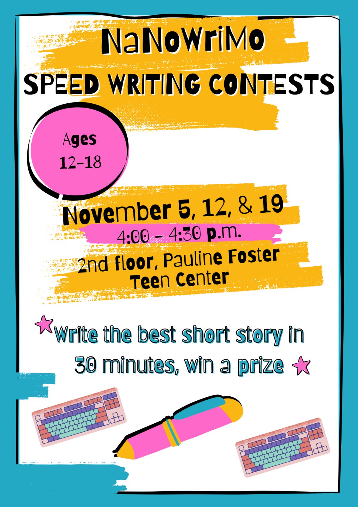 NanoWriMo speed writing contest flyer