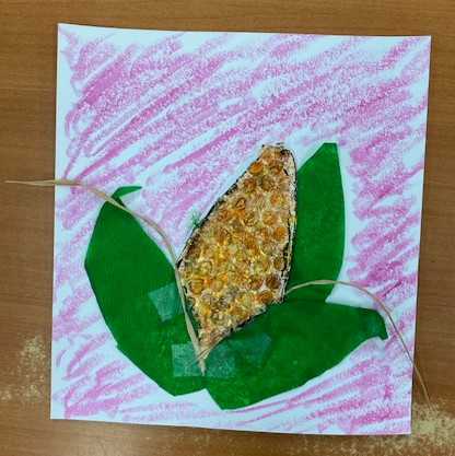 Corn picture made of tissue paper and bubble wrap