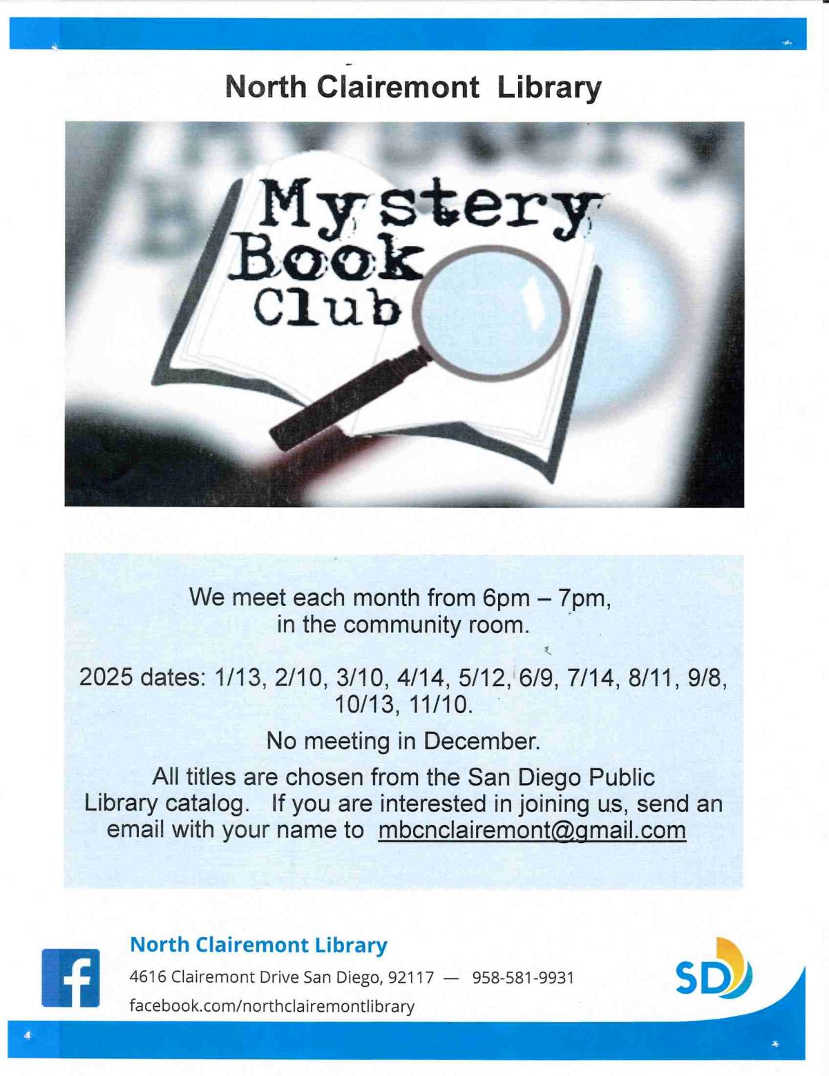 Mystery Book Club Dates