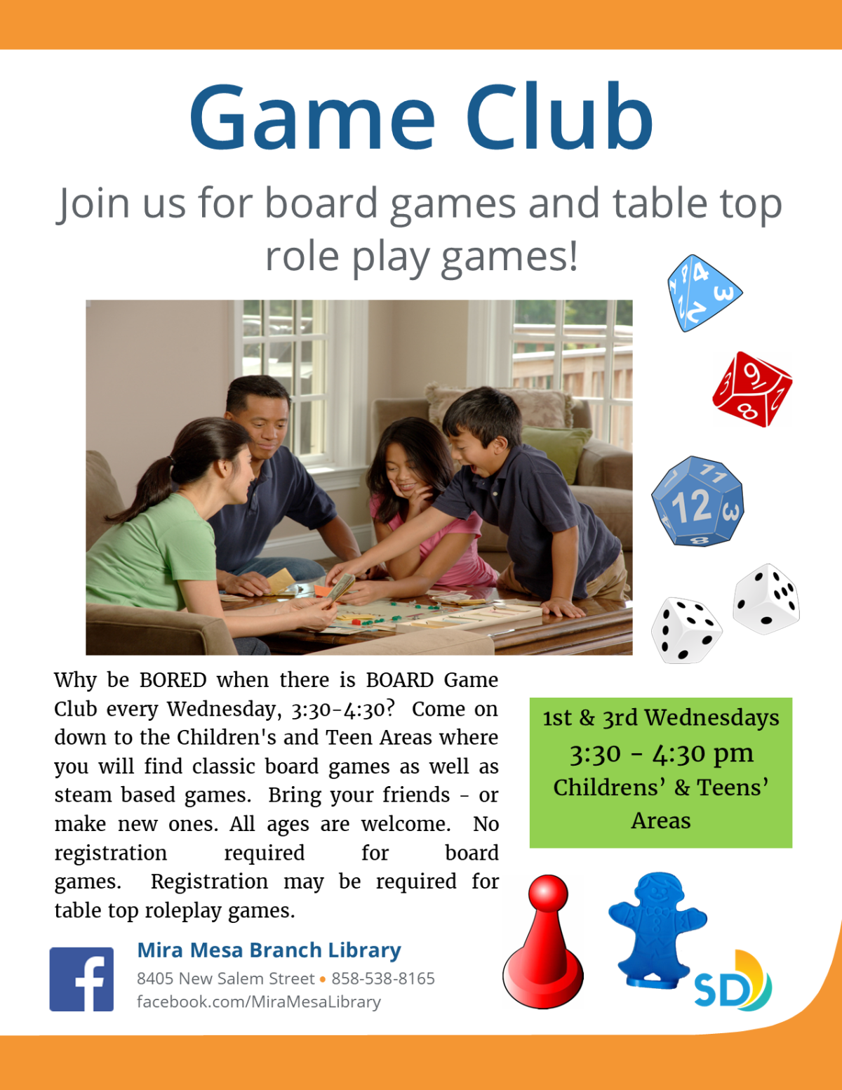 Five people playing board game. Blue and red chess piece on the side.