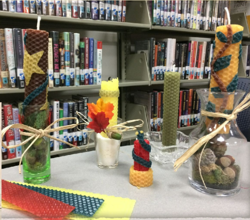 Photo of several handmade beeswax candles