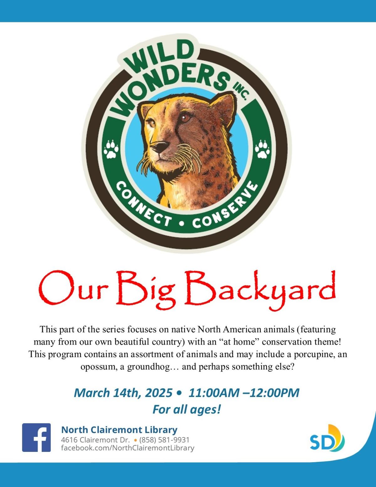 Flyer for Wild Wonders Our Big Backyard Program