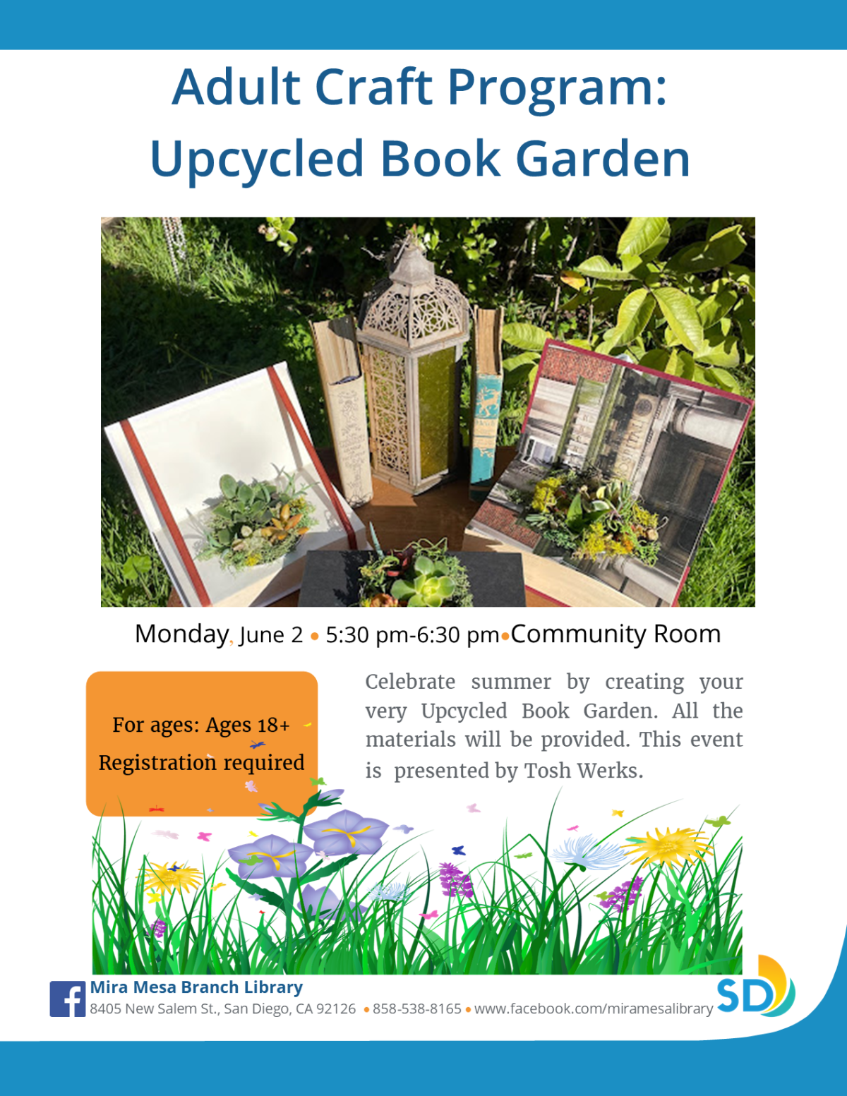 Books open with plants in the center