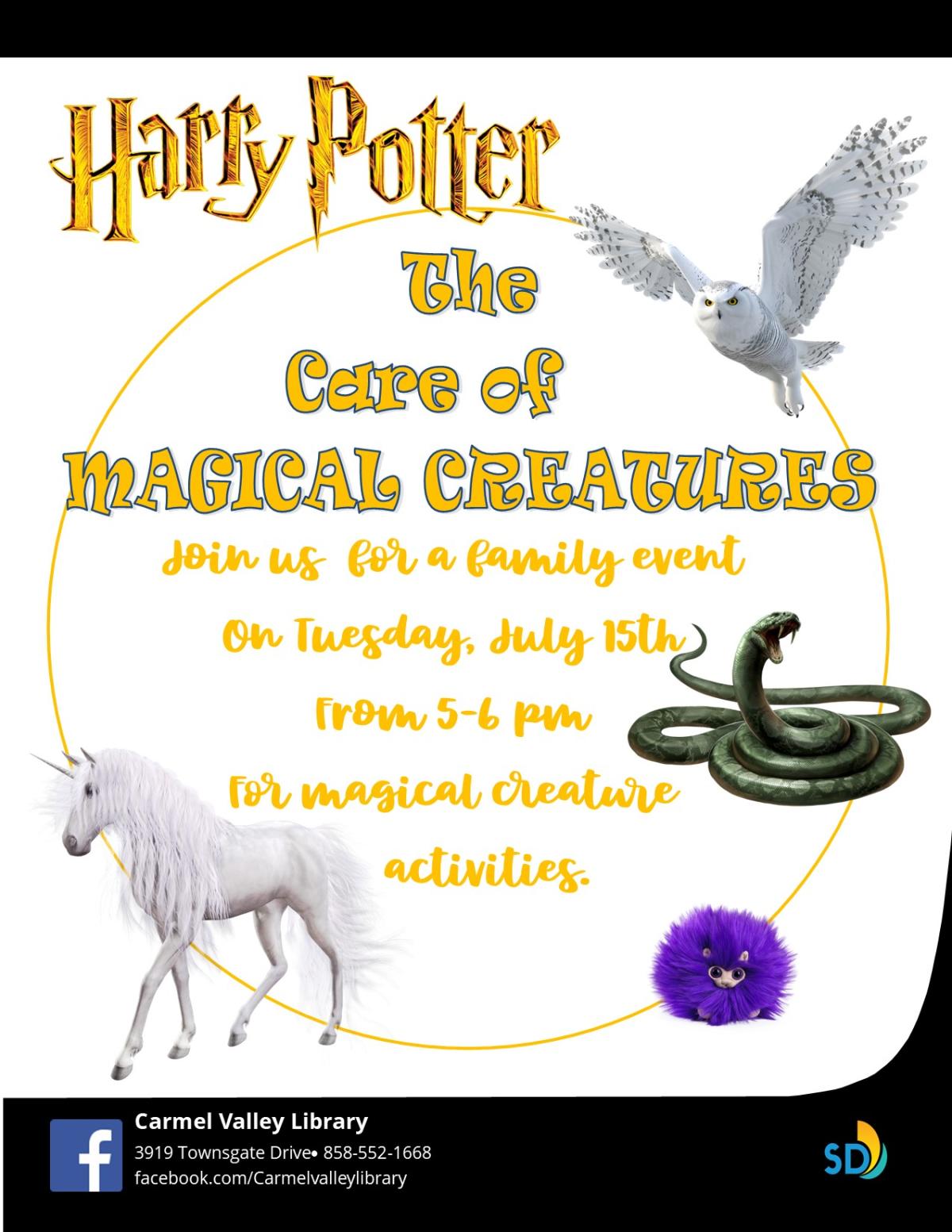 Harry Potter "The Care of Magical Creatures", family event of magical creature activities.
