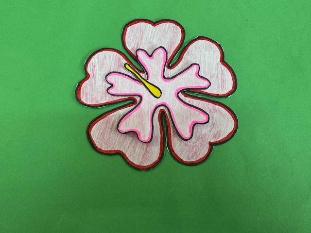 Example of a red and pink hibiscus flower craft 