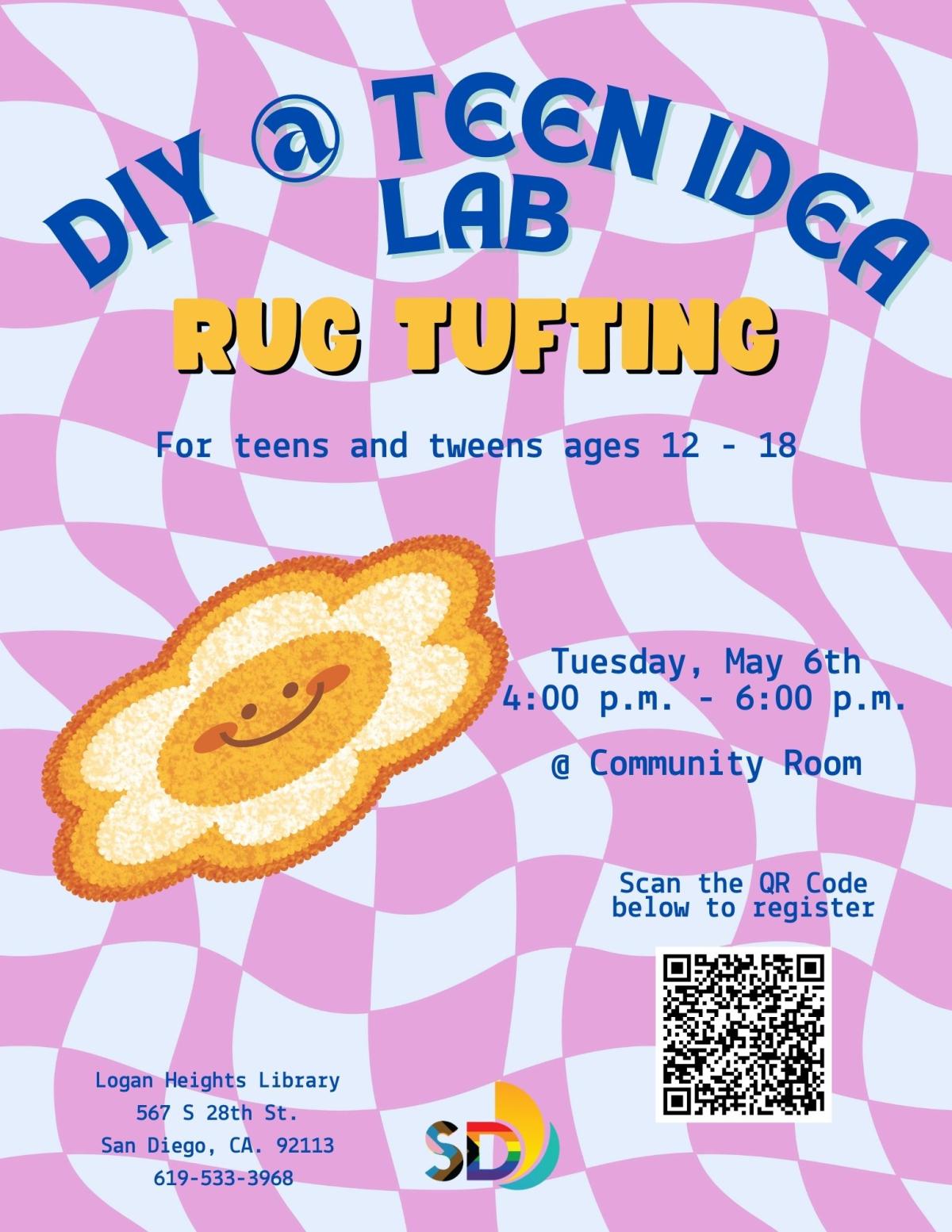 checkered background, QR code, flower shaped rug