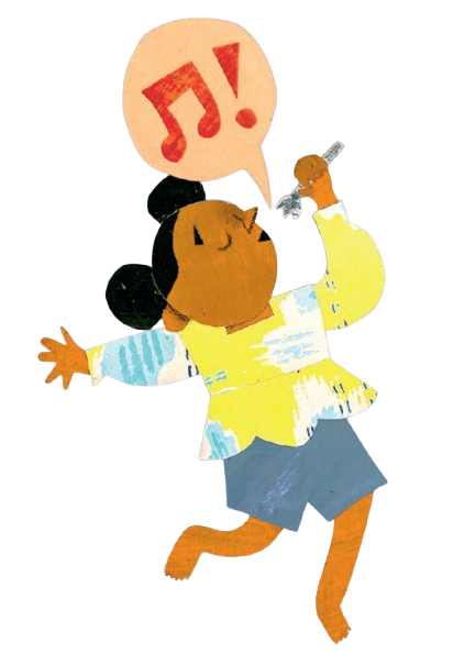 Girl dancing and singing into a microphone