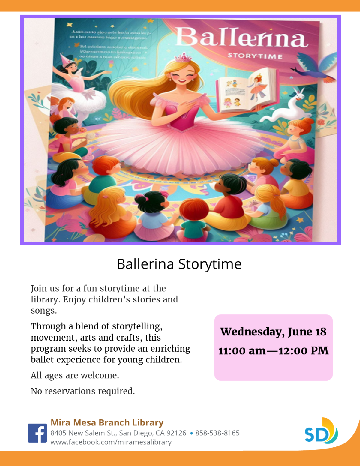 A girl wearing a pink ballerina dress reading to group of children