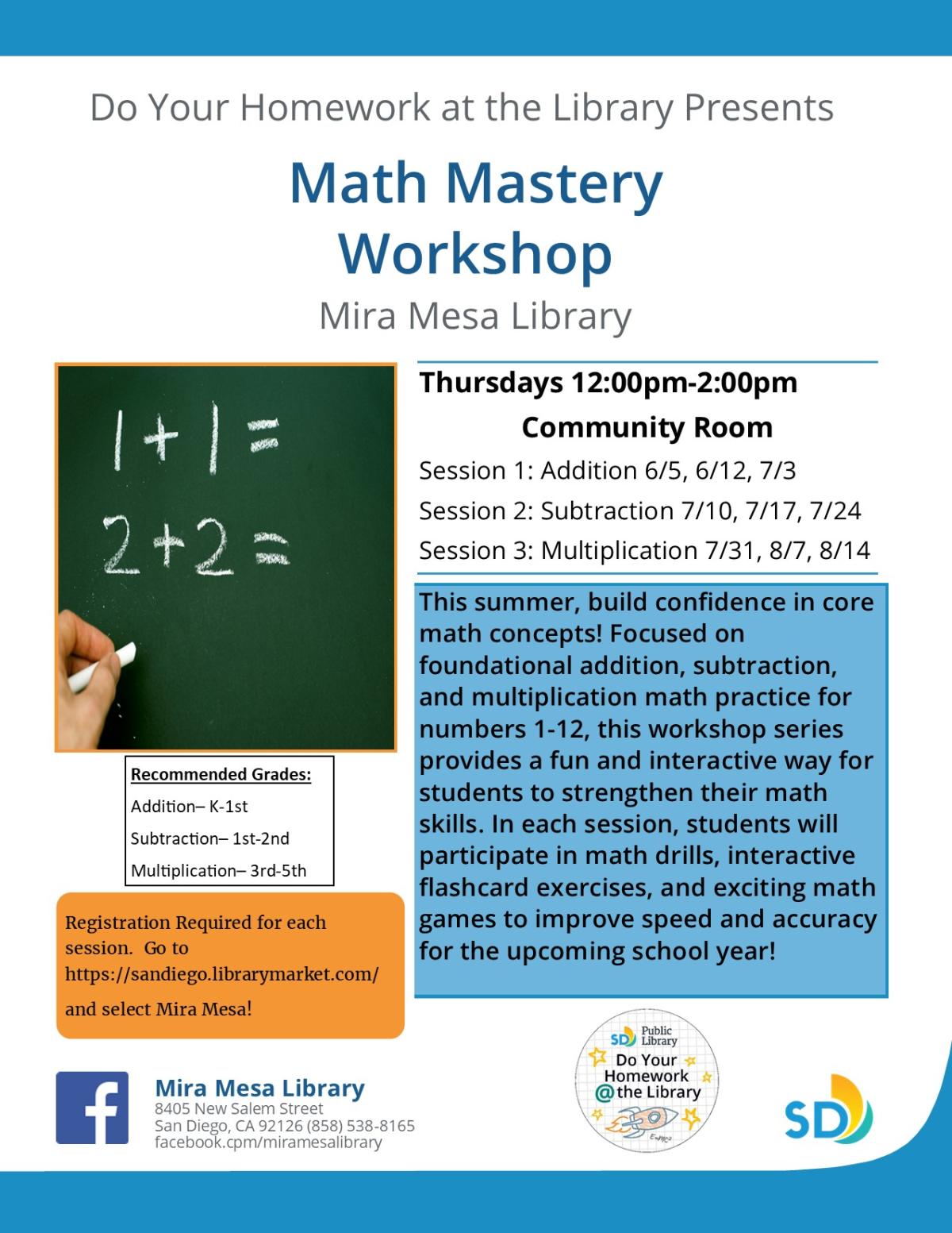Promotional flyer with chalkboard and easy math problems on it