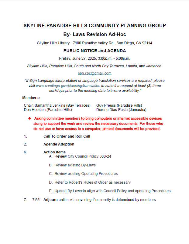 Ad-Hoc Agenda for Bylaws Revision