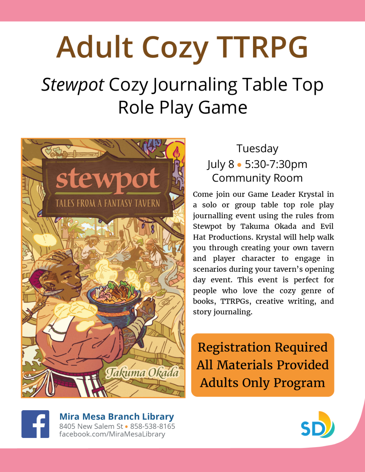 Fantasy being holding pot of stew in a tavern