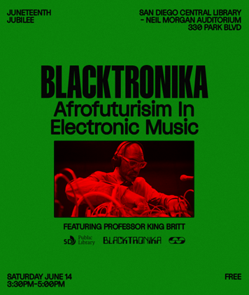 Photo of King Britt dJing on green background