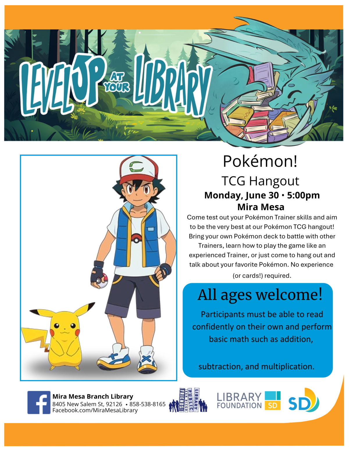 Ashe the Pokemon Trainer and Pikachu, yellow pokemon, standing next to each other. 