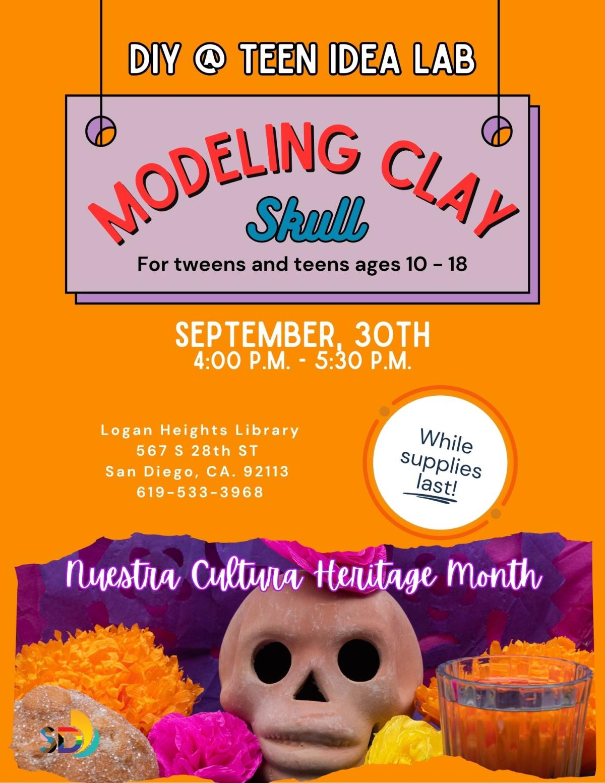 flowers, clay skull, glass of water, description of activity