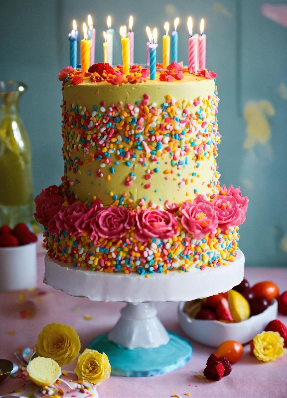 birthday cake with sprinkles and candles