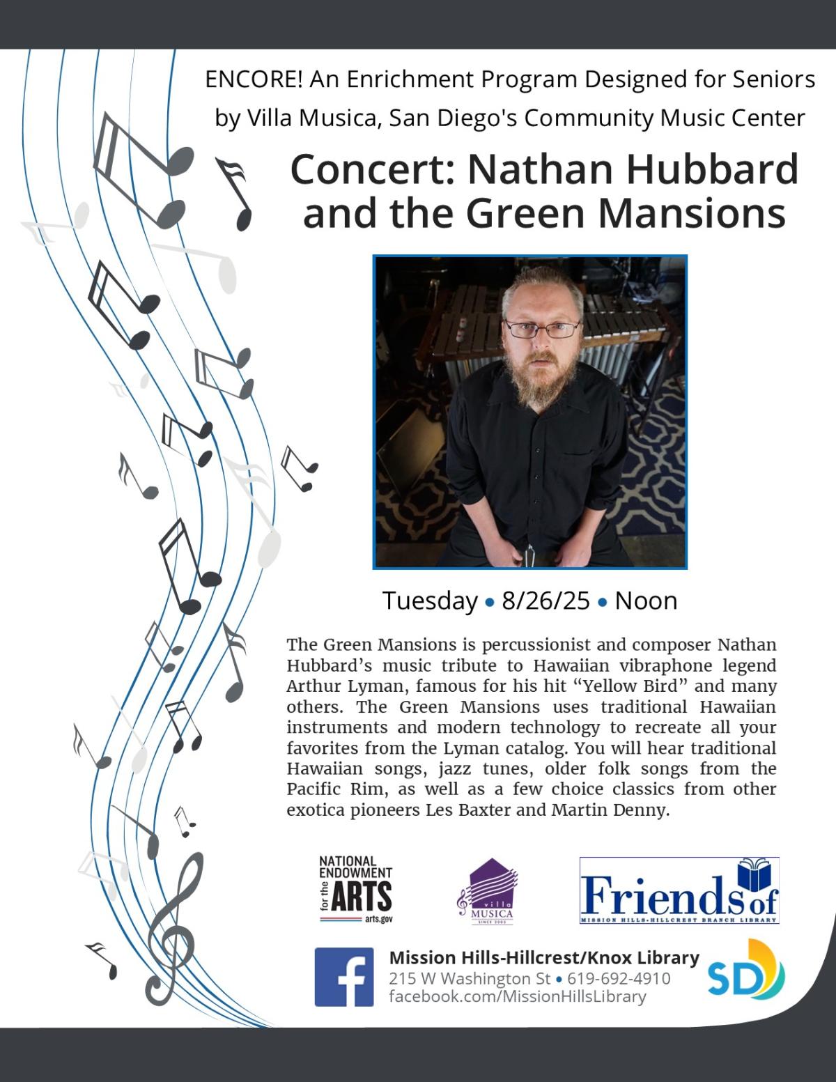 Flyer with concert details and photo of Nathan Hubbard