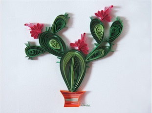 Paper quilling Cactus plant with flowers
