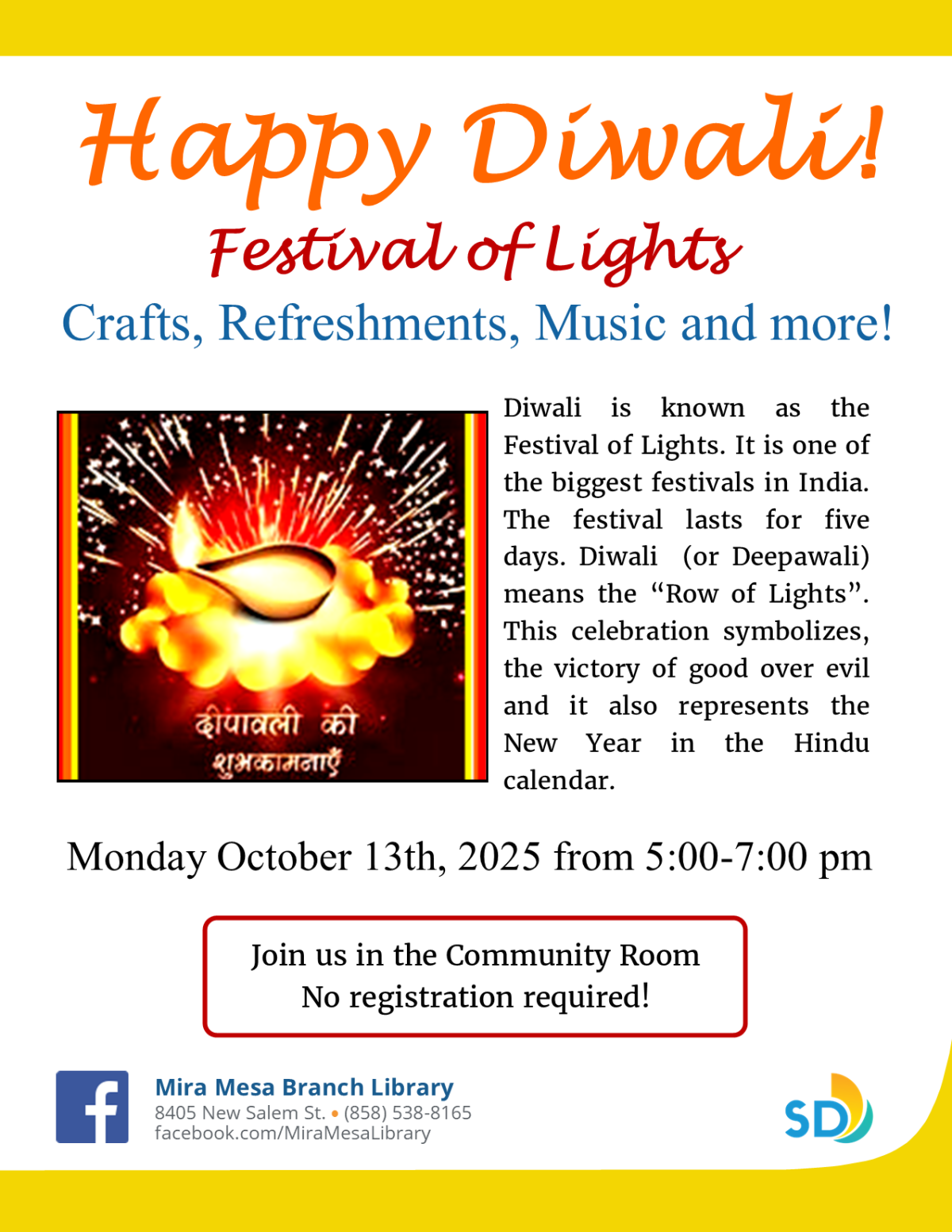 Diya surrounded by flowers and fireworks