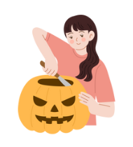 girl carving a jack-o-lantern