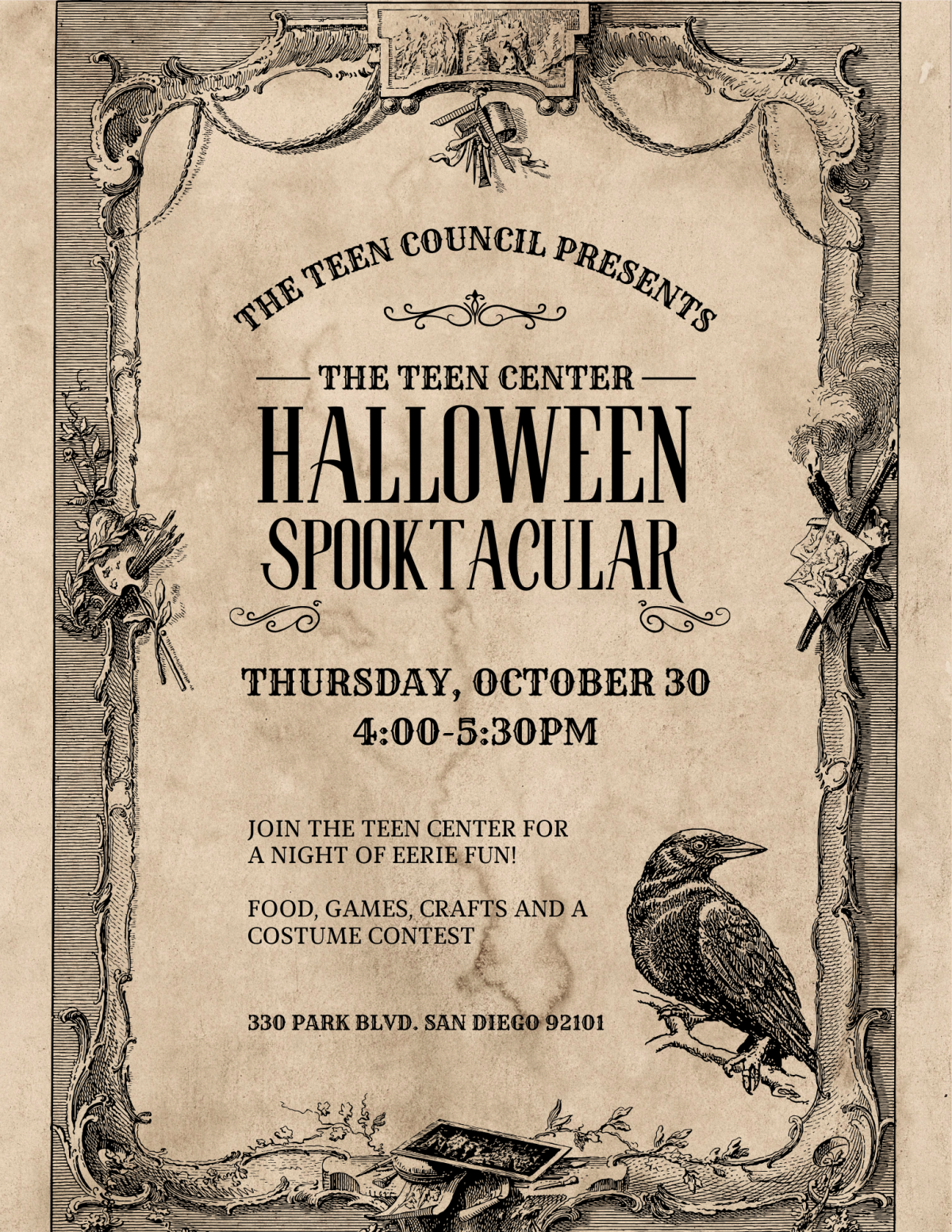 Teen Center Halloween Spooktacular flyer.