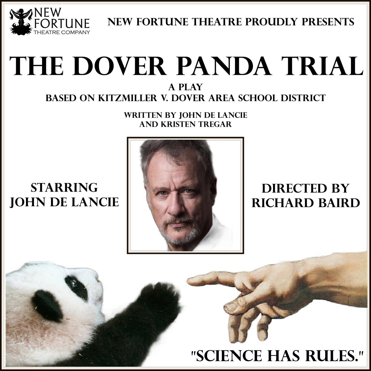 Graphic collage featuring actor John de Lancie and the name of the play