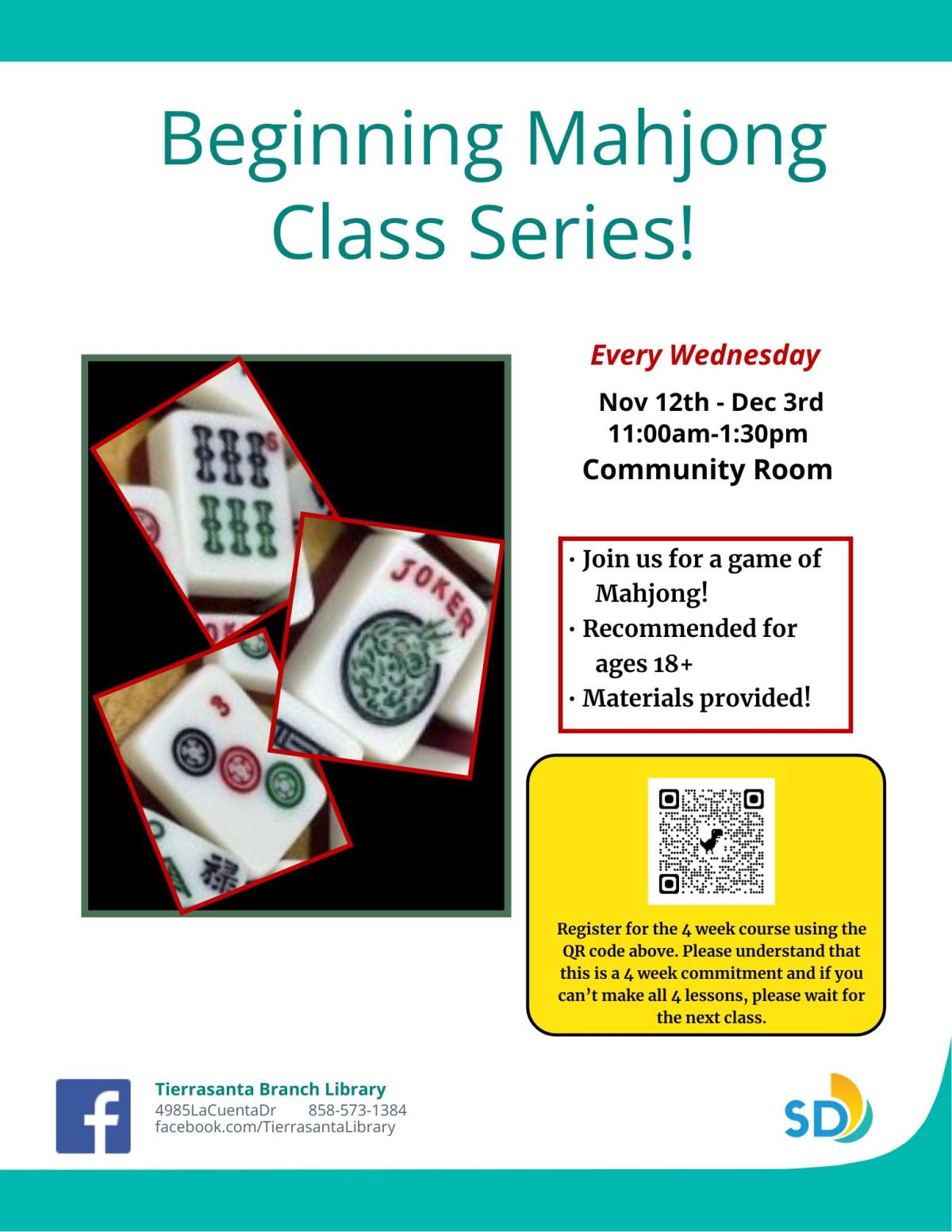 Flyer with the image of three mahjong tiles