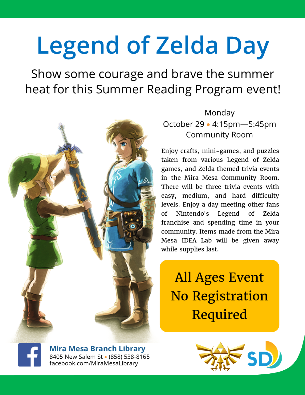 One person dressed in green elf costume holding a staff and another person wearing a blue tunic