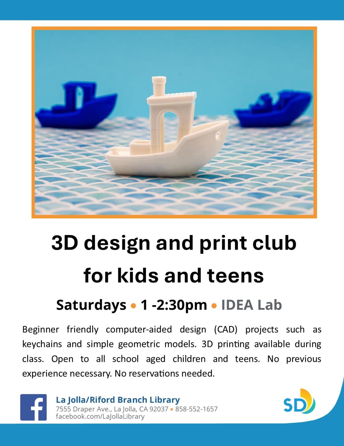 CAD club Saturdays for school aged kids and teens