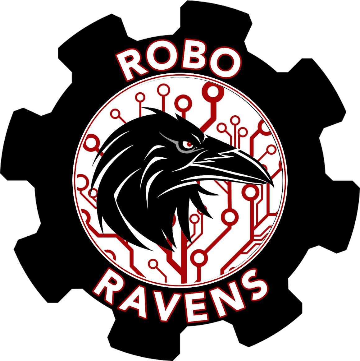 logo for RoboRavens, a black circle with black crow