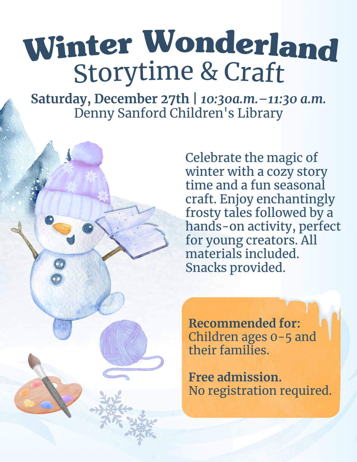Winter Wonderland  Storytime and Craft on December 27th at 10:30am!