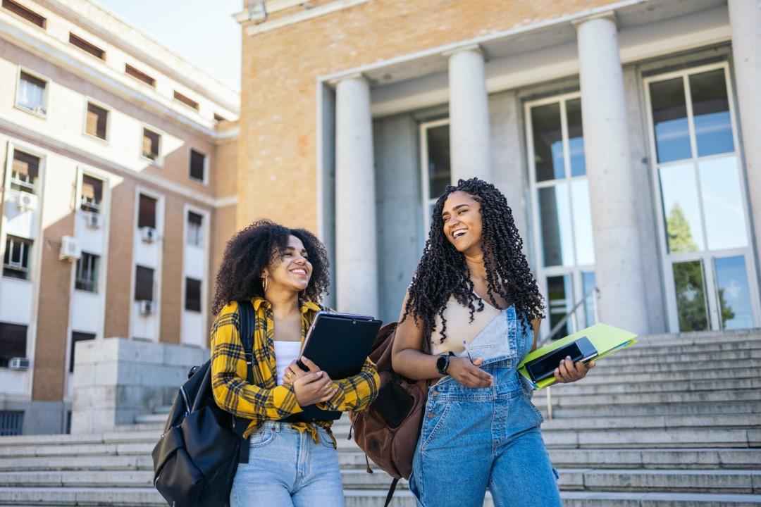two students walking together