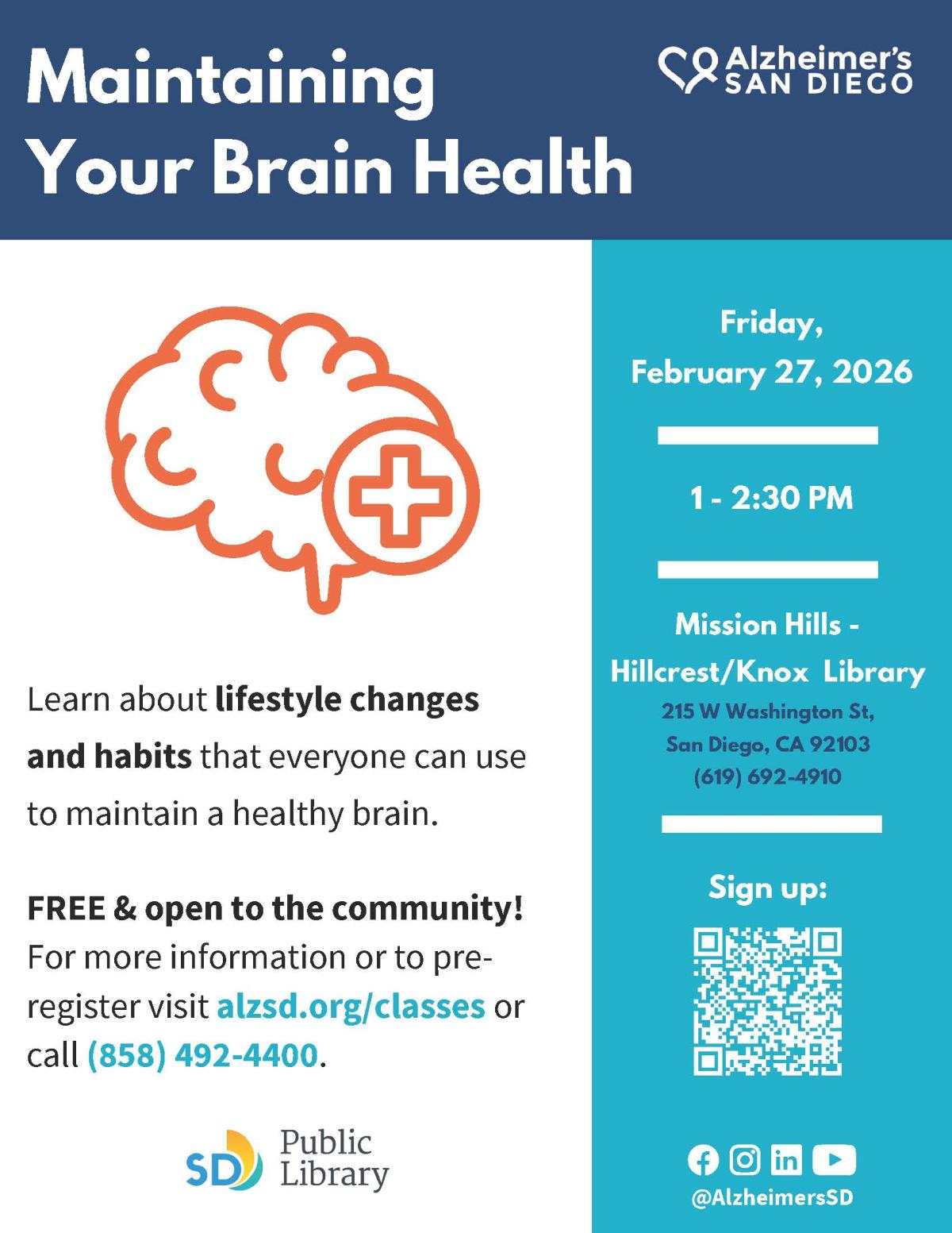 Flyer with event details and image of a brain