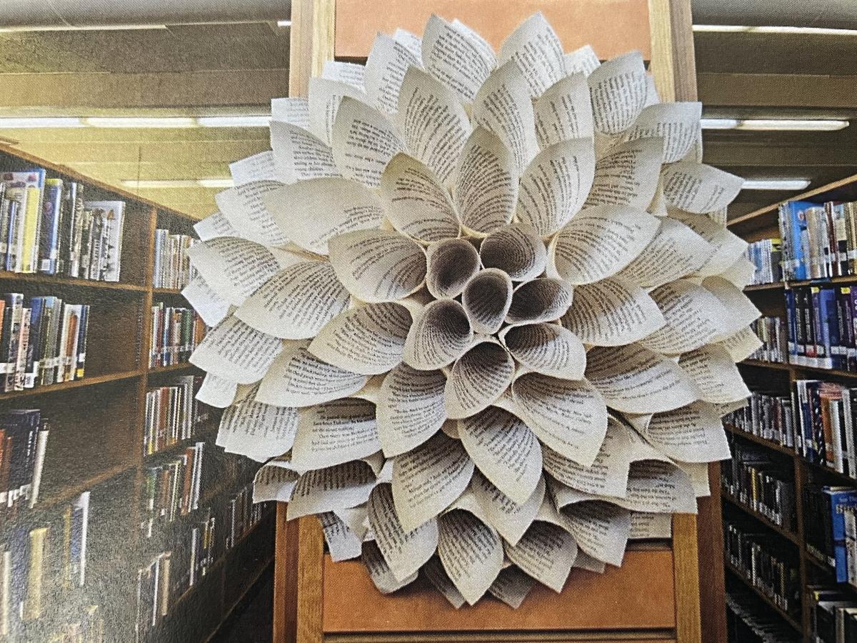 wreath book sculpture