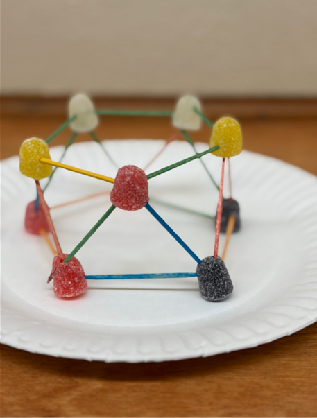 Hexagonal prism made out of gumdrops and toothpicks