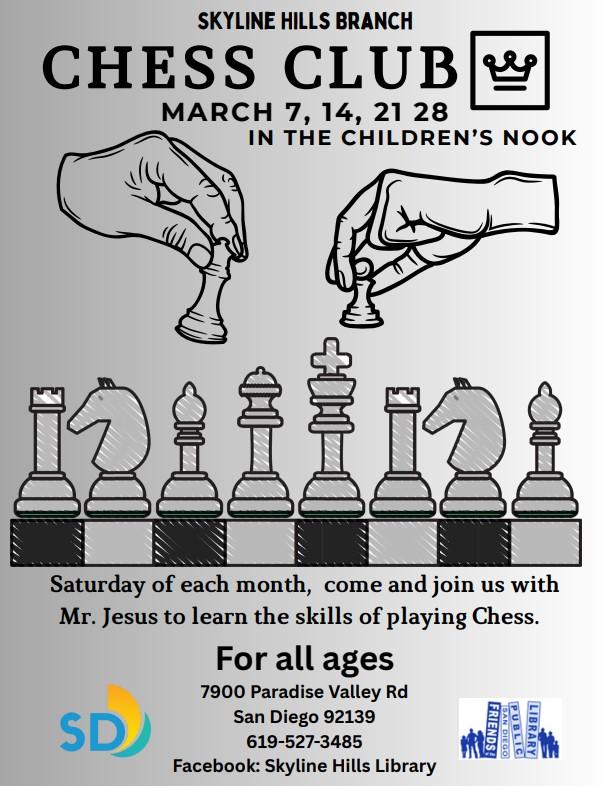 Chess Club happens every Saturday from 2-3pm