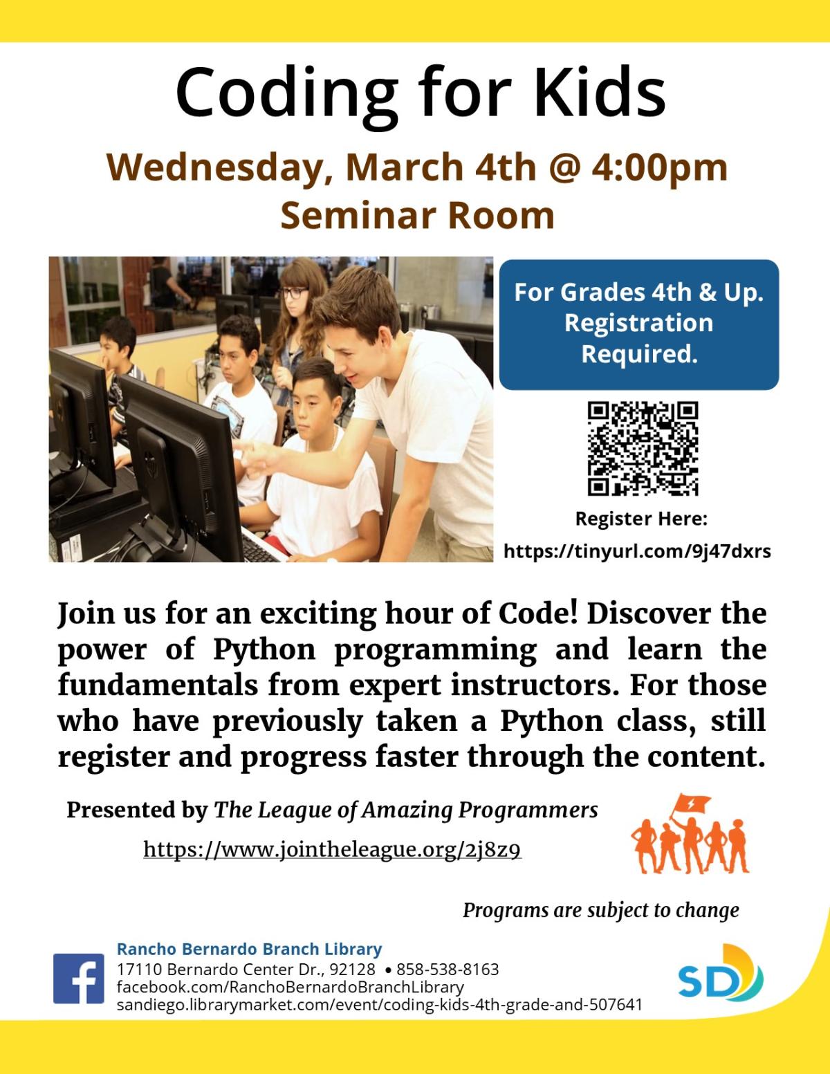 Coding For Kids March Flyer